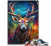Psychedelic Reindeer 1000 Pieces Jigsaw Puzzles for Adults And Teens,Stress Reliever Difficult Challenge Deal As Gifts for The Whole Family (38x52cm)