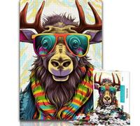 Psychedelic Reindeer Jigsaw Puzzles for Adults Teenagers Jigsaws Puzzle,Help The Brain Exercise Addictive Toys to Cultivate Patience Great Gift 38x26cm