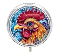 Psychedelic Rooster Head Round Pill Box Organiser 3 Compartment Medicine Case