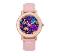 Psychedelic Roses Skulls Fashion Women's Watch Easy Reader Novelty Slim Quartz Casual Dress Wrist Watches