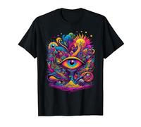 Psychedelic Scene Landscape Hippie Retro T-Shirt, Men, Black, Small