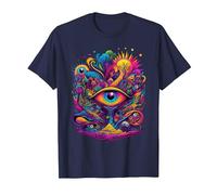 Psychedelic Scene Landscape Hippie Retro T-Shirt, Men, Navy Blue, 5X-Large