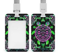 Psychedelic Sea Turtle Id Badge Holder,Name Tag Holder with Detachable Lanyard,Waterproof Design Id Card Holder for Office, Workplace