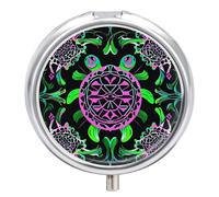 Psychedelic Sea Turtle Pill Box Waterproof Portable Medicine Pill Case Moisture Proof Metal Travel Pill Box with 3 Compartment Medicine Case