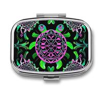 Psychedelic Sea Turtle Pill Case with 2 Compartment, Pill Organizer Portable Square Pill Box,Vitamin Pill Organizer for Pocket Purse and Travel