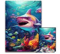 Psychedelic Shark 1000Pc Adults Jigsaw Puzzle Wooden Jigsaw Puzzles for Adults Educational Brain Teaser, Artistic Home & Office Decor, 14+ Age 50x75CM/19.68x29.52inch