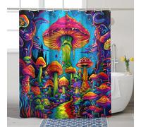 Psychedelic Shower Curtain, Colorful Mushroom Forest Shower Curtain for Bathroom Decor, Spring Summer Trippy Bohemian Waterproof Fabric Shower Curtain Set with Hooks 72x78 Inch