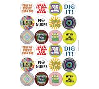 Psychedelic Sixties Hippie Circular Matt Paper Stickers A4 Sheet of 24 (Each Sticker is 45mm Diameter)