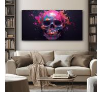 Psychedelic Skeleton Wall Art for Living Room Street Art Ink Splatter Large Frameless Canvas Paintings 70x140 cm Abstract Pictures and Prints, Modern Artwork for Bedroom Bathroom Home Decorations