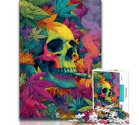 Psychedelic Skull 1000 Piece Jigsaw Puzzles for Teenagers,Stress Reliever Staycation Kill Time with Matching Poster And Trivia Sheet 50x75cm
