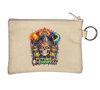Psychedelic Skull and Time Symbolism Key Chain Coin Purse Beige