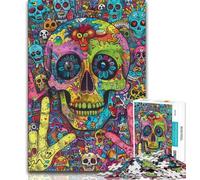 Psychedelic Skull Jigsaw Puzzles for Adults 1000 Pieces,Challenging Game And Family Play with Fully Interlocking Randomly Shaped Pieces (38x26cm)