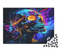 Psychedelic Skull Jigsaw Puzzles Puzzles for Adults Kids. 1000 Pieces Colorful Fluorescence Impossible Challenge Toy Educational Game Home Decoration for Educational Games Gifts 1000pcs (75x50cm)