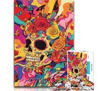 Psychedelic Skull Jigsaws Puzzles 1000 Pieces for Adults Gifts,Challenging Game And Family Play Wall Decoration Unique Birthday And Xmas Gifts (38x26cm)