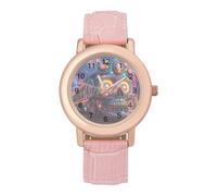 Psychedelic Skull Train Women Simplicity Watch with Leather Strap Easy Reader Ladies Wristwatch