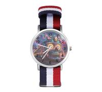 Psychedelic Skull Train Woven Strap Watch Multicolor Wristwatch Easy Reader Analog Watches for Men Women Birthday Gift