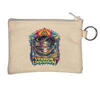 Psychedelic Skull with Cosmic Symbols Key Chain Coin Purse Beige