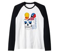 Psychedelic Skull with Mushrooms & Third Eye Art Raglan Baseball Tee