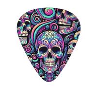 Psychedelic-Skulls-Death 12 Pack Guitar Picks With 3 Thicknesses And Storage Box, Abs Plectrums For Electric Bass Guitar Players