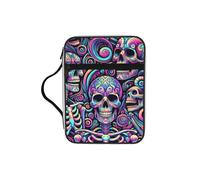 Psychedelic-Skulls-Death Bible Cover Case with Handle, Water-Resistant Oxford Fabric Bible Bag Organizer with Zipper Pockets for Church