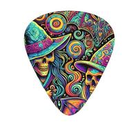Psychedelic-Skulls-Witches-Halloween 12 Pack Guitar Picks With 3 Thicknesses And Storage Box, Abs Plectrums For Electric Bass Guitar Players