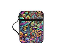 Psychedelic-Skulls-Witches-Halloween Bible Cover Case with Handle, Water-Resistant Oxford Fabric Bible Bag Organizer with Zipper Pockets for Church