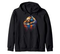 Psychedelic Sloth DJ Cute Rave Animal Music Gifts Zip Hoodie