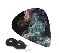 Psychedelic Smoke Guitar Picks 6 Pack with Leather Guitar Pick Holder Keychain, Plectrum Key Fob Cases Bag, Abstract Art Plectrum for Acoustic Electric Guitar, Ukulele 0.46mm