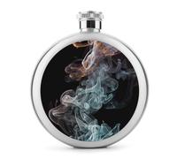 Psychedelic Smoke Hip Flasks for Liquor 5oz Stainless Steel Leakproof Thin Flasks Round Small Portable Travel Liquor Flask Modern Whiskey & Liquor Pocket Flask for Men&Women