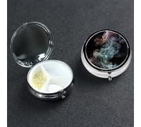Psychedelic Smoke Pill Box 3 Compartment Pill Case for Purse or Pocket Small Medicine Organizer with Mirror Travel Pillbox Decorative Metal Vitamin Container Unique Gift