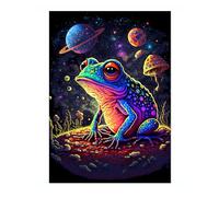 Psychedelic Space Frog Space Poster, Colourful Abstract Astronomy Wall Art Home Decor, Astronaut Planets Print, Archival Matte, A5 (Print Only) - 21x14.8cm