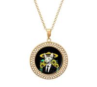 Psychedelic Sphynx Cat Alien Novelty Necklace Round Pendant Diamond Jewelry Gifts For Men Women Golden-style-27
