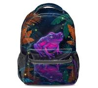 Psychedelic Starlight Purple Frog Print Kids Backpack Unisex Fashion Tropical Rainy Night Starry Sky Bookbag 16 inch (print 5)