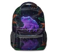 Psychedelic Starlight Purple Frog Print Kids Backpack Unisex Fashion Tropical Rainy Night Starry Sky Bookbag 16 inch (print 4)