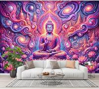 Psychedelic Starry Sky Landscape Wallpaper, Bedroom Non-Woven Wall Paper For Living Room | Hippie Meditation Statue Wall Mural, Purple Custom Size Photo Wallpaper, Modern Home Decor, 250X175Cm