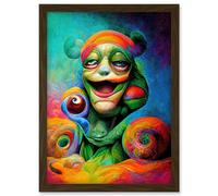 Psychedelic Stoned Clown Trippy Colourful Artwork Framed Wall Art Print A4 Artery8 Brown One Size