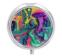 Psychedelic Style Lines Pill Box Cute Round Pill Box 3 Compartment Decorative Pocket Purse Portable Mini Travel Medicine Tablet Vitamin Fish Oil Holder Organizer Pill Case