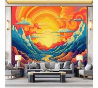 Psychedelic Sun Mountains Sea of Clouds Photo Wallpaper, Colorful 3D Wall Mural 350 x 256 cm (W x H) Non-Woven Premium Art Print Decoration Poster Picture for Living Room Bedroom TV Backdrop