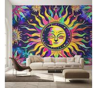 Psychedelic Sun Wallpaper for Living Room & Bedroom & Hallway, Non-Woven Trippy Astrology Celestial Mural Wallpaper, Wall Mural Wall Decoration 366 x 254 cm (WxH) K-MZ&10