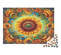 Psychedelic Sunflower Art 1000 Pc Eco-friendly Paper Jigsaw Puzzle Set Adults Kids Fun Challenging Game Decoration 38x26cm/1000pcs
