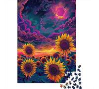 Psychedelic Sunflower Field 1000 Pieces Extra-thick Cardboard Jigsaw Puzzle Set Adults Educational Game Wall Decor Gift Idea 38x26cm/1000pcs