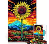 Psychedelic Sunflower Sunset Jigsaw Puzzle for Teenagers 1000 Pieces Memory Boost Indoor Play Image Assembly (38x26cm)