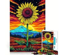 Psychedelic Sunflower Sunset Jigsaw Puzzles for Adults1000 Pieces Mind Puzzle Cozy Relax Image Assembly (38x52cm)