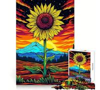 Psychedelic Sunflower Sunset Jigsaw Puzzles for Adults1000 Pieces Mind Puzzle Cozy Relax Image Assembly (38x52cm)