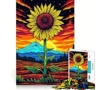 Psychedelic Sunflower Sunset Teenagers Puzzles 1000 Piece Jigsaws Strengthen Recall Peaceful Time Quality Edge Classic Gift (50x75cm)