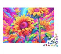 Psychedelic Sunflowers 1000 Pieces Puzzle ForAdults Kids Colorful Psychedelic Sunflower Field Home Decoration Educational Game Gifts Puzzles for Adults Jigsaw Puzzles for Adults 38x26cm/1000pcs