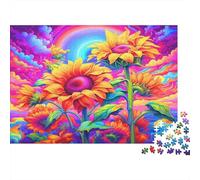 Psychedelic Sunflowers 1000pcs Jigsaw Puzzles for Adults 14+, Non-Reflective Paper, Colorful Sunflower, Fun Entertainment, Brain Teaser for Memory & Focus, Ideal Home Wall Art Decor 52x38cm/1000pcs