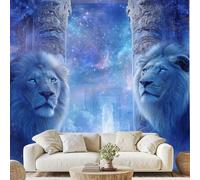 Psychedelic Surreal Lion Animal Mural Luxury Roman Column Wallpaper 300x210 cm Fantasy Starry Sky Wall Decals Peel and Stick Wall Art for Bedroom Bathroom Stickers Home Decor Dv63y