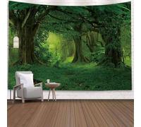 Psychedelic Tapestry Nature, Misty Forest Tapestry Wall Hanging Nature Landscape Tapestry for Bedroom Living Room Dorm Decor, Green, W:102.36 x H:94.49"