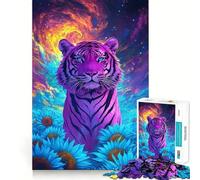 Psychedelic Tiger Sunflower Field for Adults 1000 Piece Puzzle Mind Challenge Toy Calm Escape Quality Cut Art Collection Piece (50x75cm)